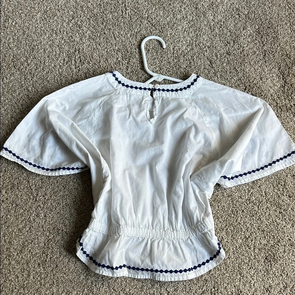 Gymboree Kids White Blue Embroidered Cotton‎ Blouse Top Size 6 Nordic Festive